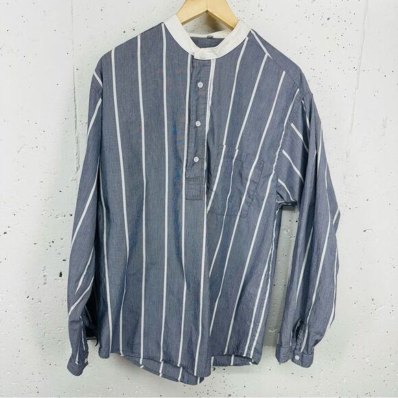 WAH Maker Men's Medium Striped Blue Half Button Down Henley Frontier Shirt - Picture 1 of 13